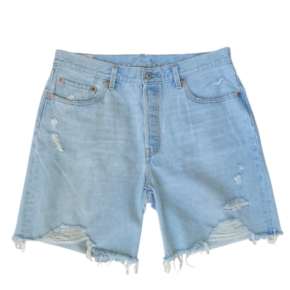 Levi's High Rise Distressed Denim Shorts Light Wash Cutoff Button Fly